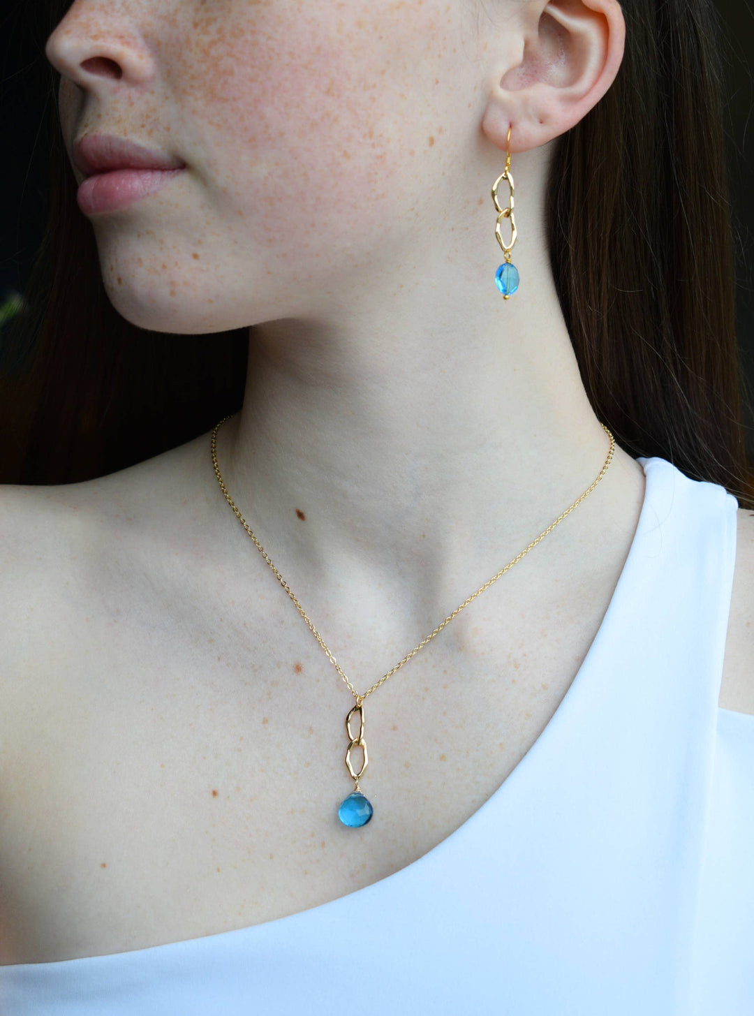 Blue Quartz Molten Chain Link Earrings
