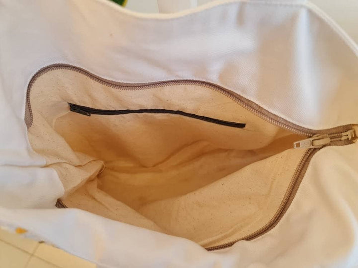 Daisy Embroidered Navy Blue Linen Bag