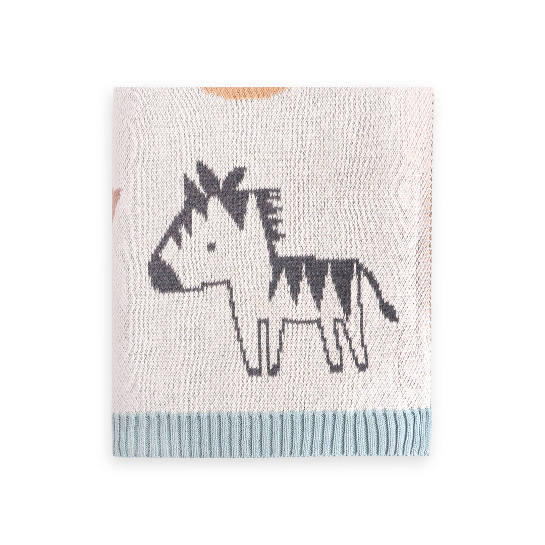 Alphabet Blue Knit Baby Blanket