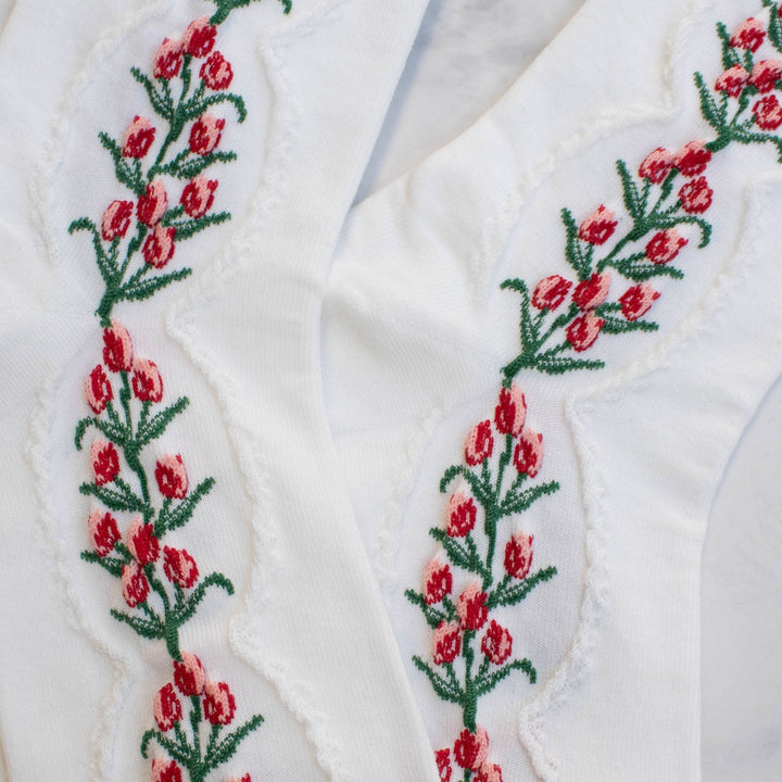 Antique Tulip Flower Socks in White