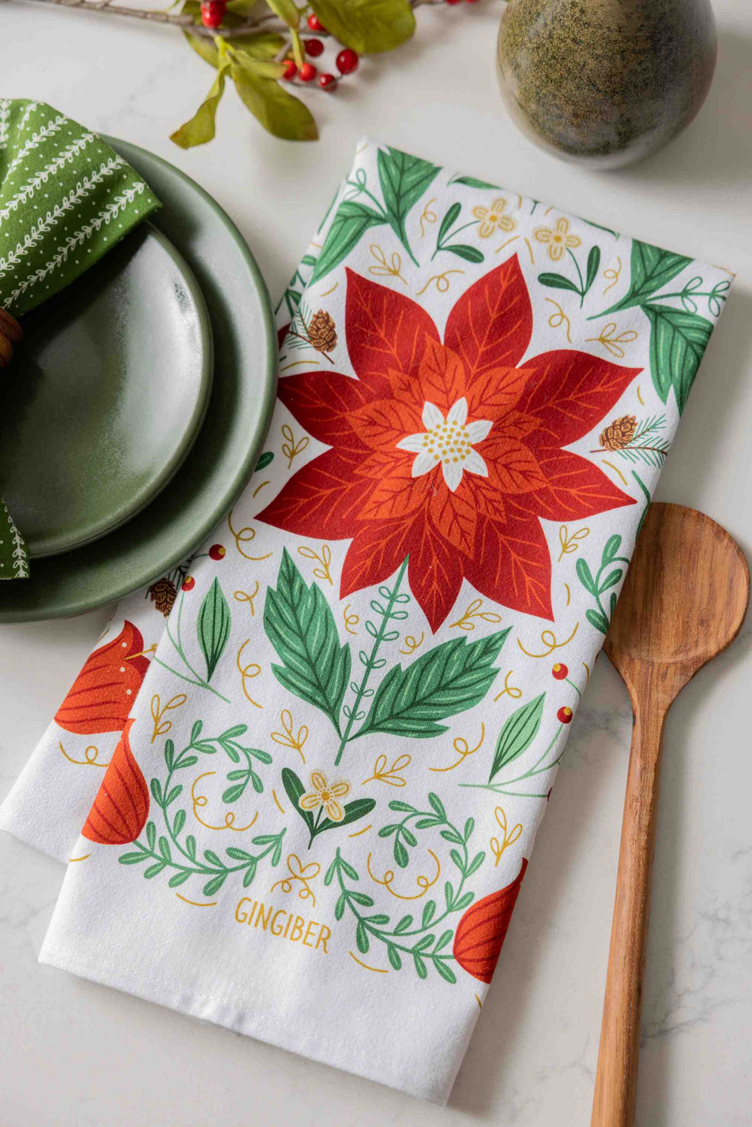 Christmas Poinsettia Tea Towel