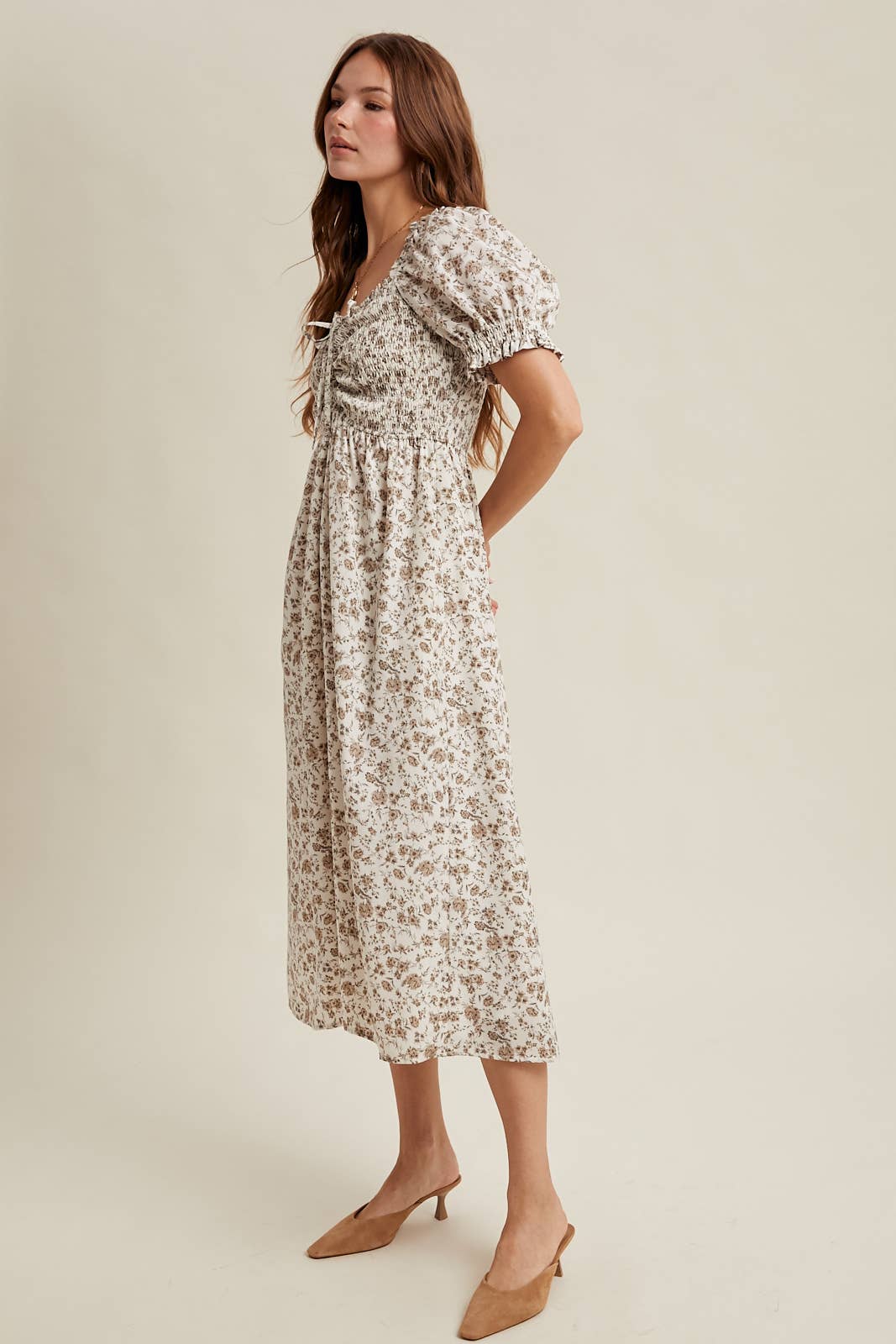 Floral Ruched Midi Dress
