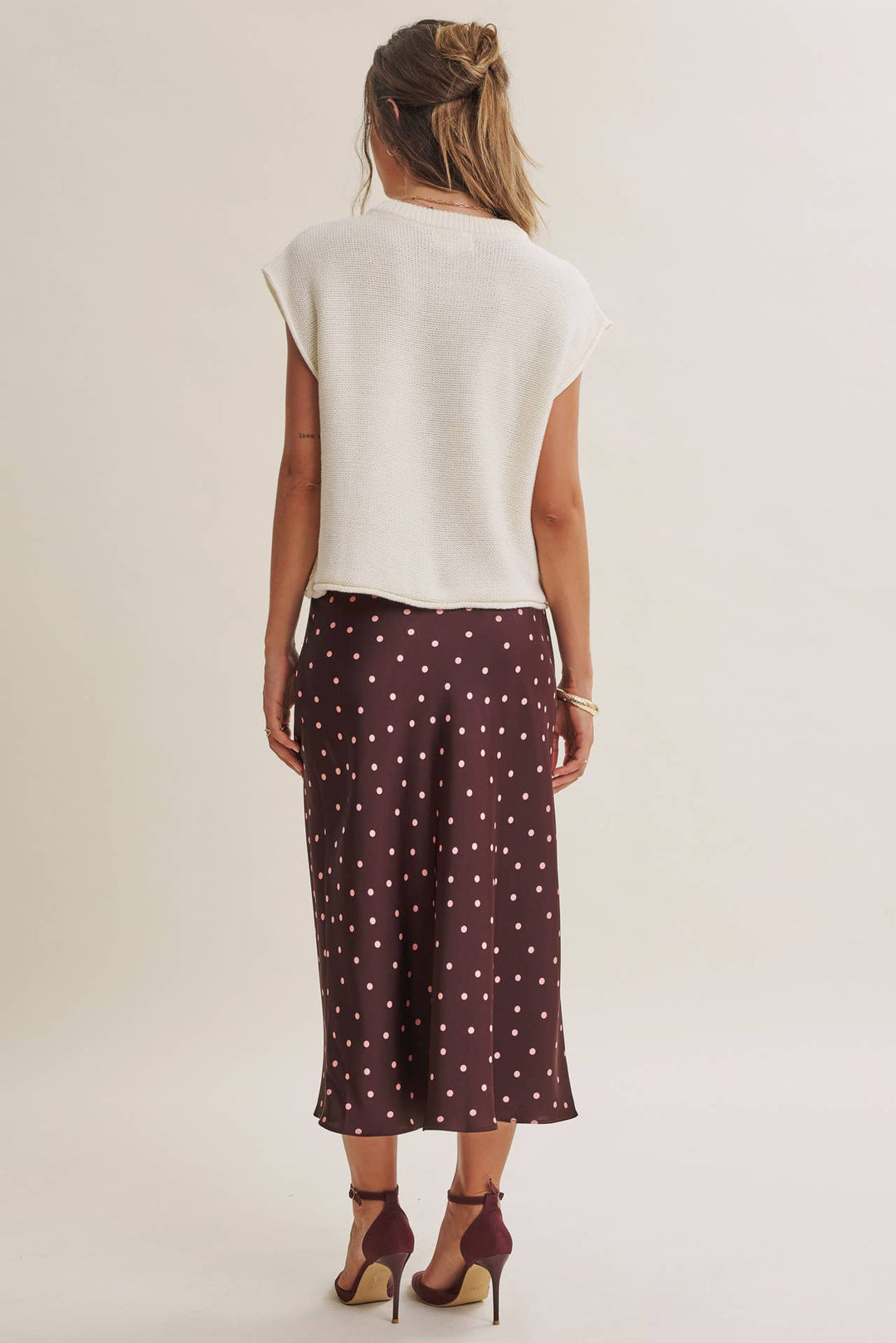 Satin Polka Dot Midi Skirt