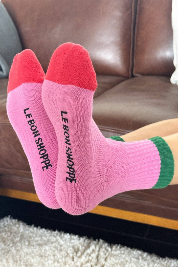 Color Block Girlfriend Socks in Rose Green