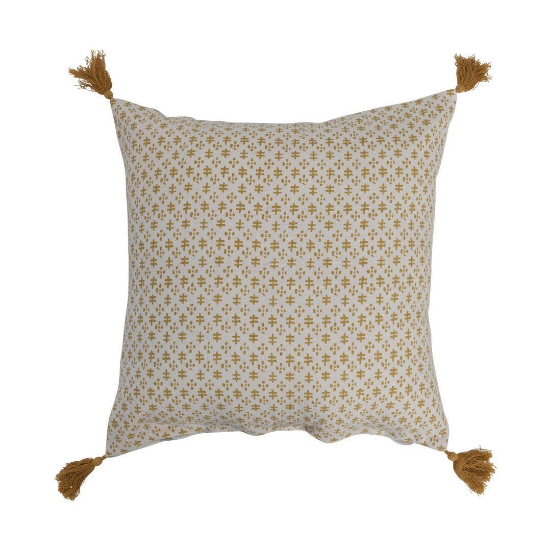 20" Cotton Pillow w/ Pattern & Tassels, Polyester Fill