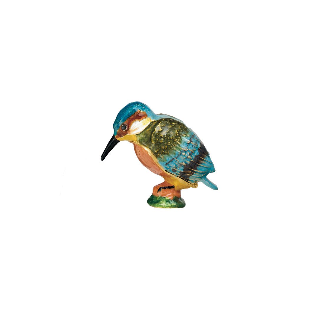 Enameled Metal Kingfisher Shaped Trinket Box, Gold Finish & Multi Color