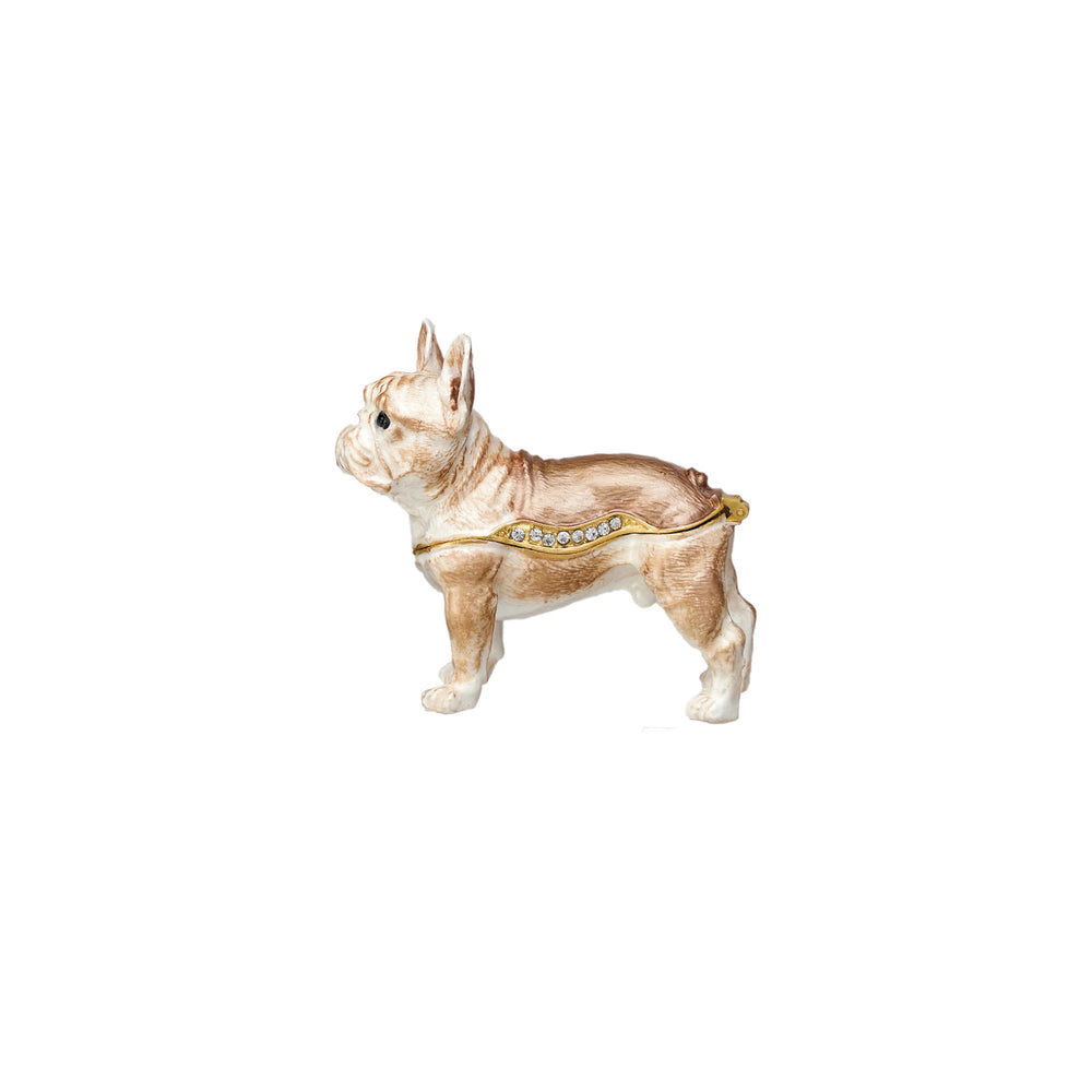 Enameled Metal French Bulldog Shaped Trinket Box w/ Jewels