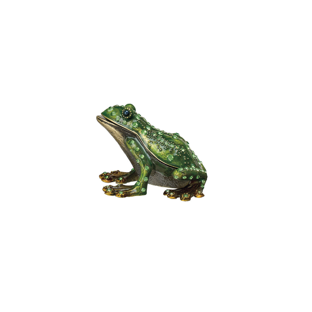 Enameled Metal Frog Shaped Trinket Box w/ Jewels, Gold Finish & Green