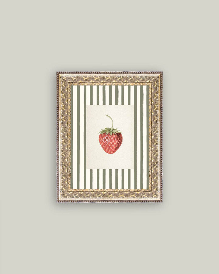 Strawberries on Stripes Framed Antique Art