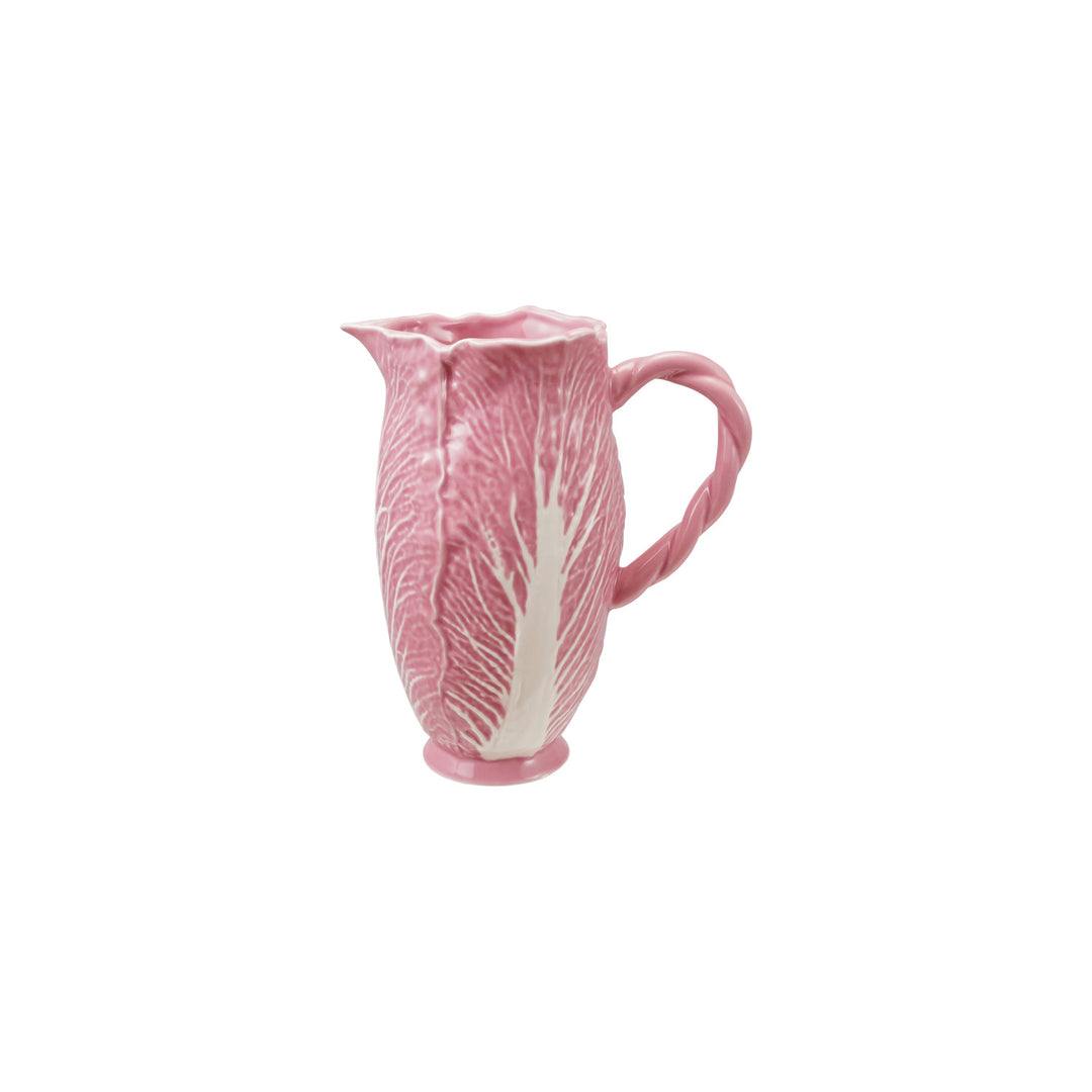2 Quart Stoneware Cabbage Shaped Pitcher with Twisted Handle, Pink