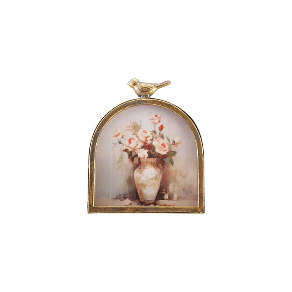 MDF & Metal Arched Photo Frame with Bird Finial, Antique Gold Finish (Holds 5" x 5" Photo)