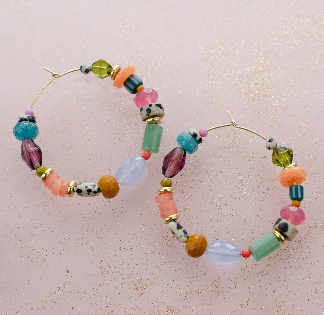 Colorful and Bright Beaded Hoops