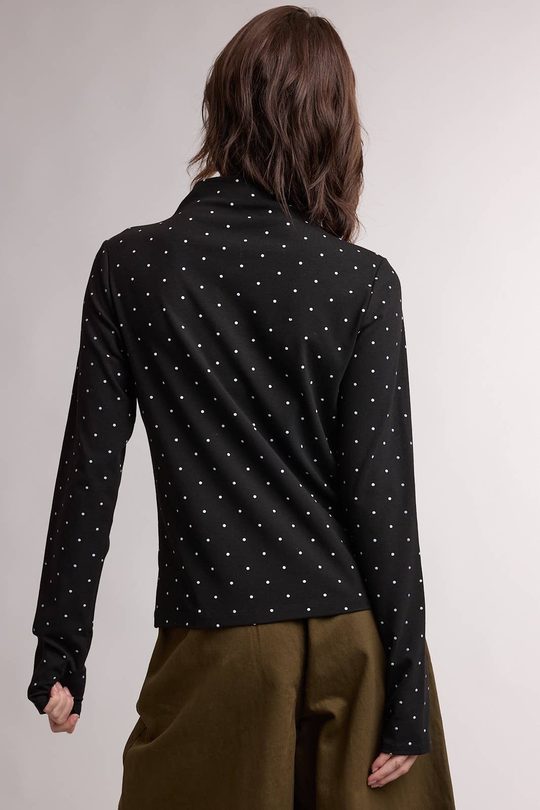 Long Sleeve Polka Dot Mock Neck Top