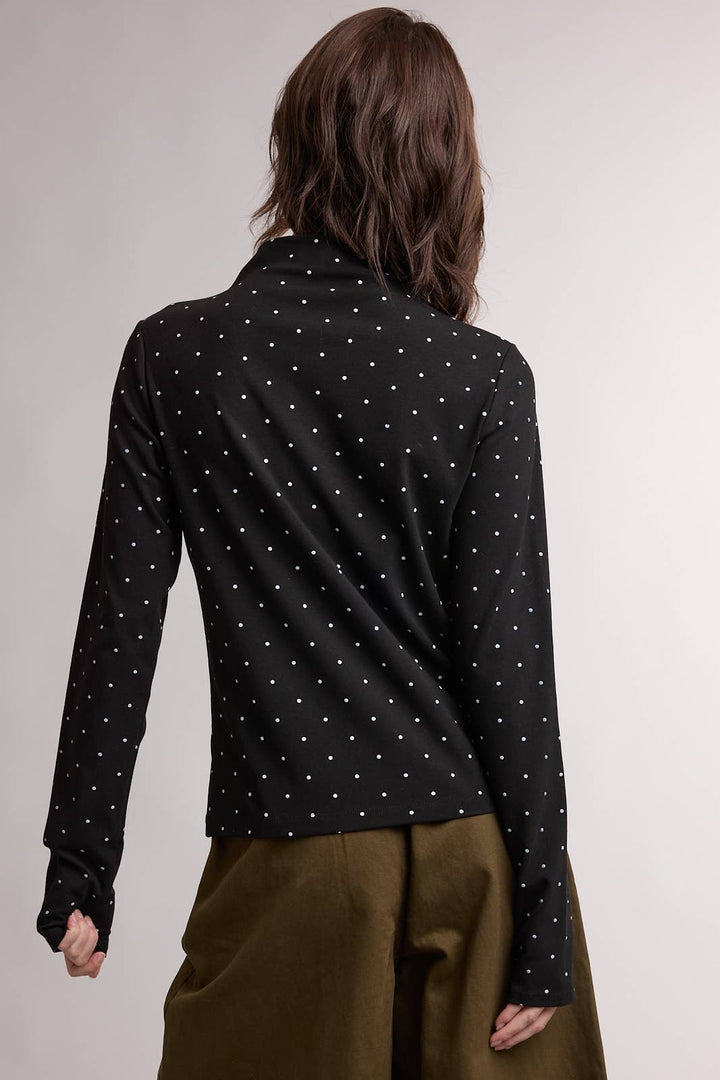 Long Sleeve Polka Dot Mock Neck Top