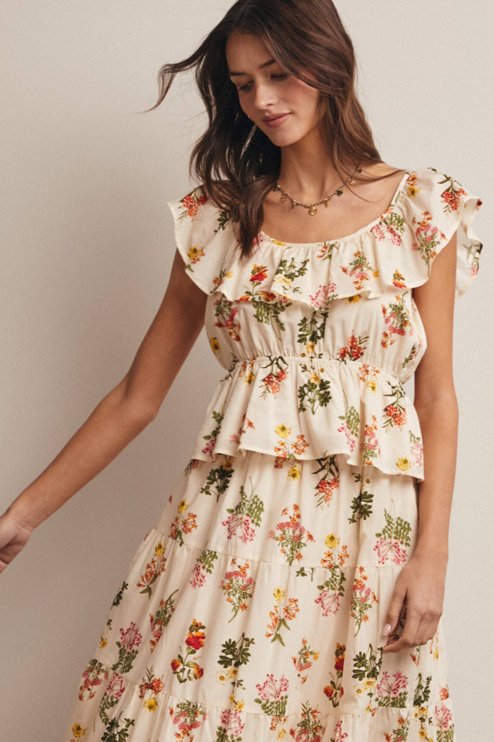 Floral Ruffle Neck Cotton Blouse