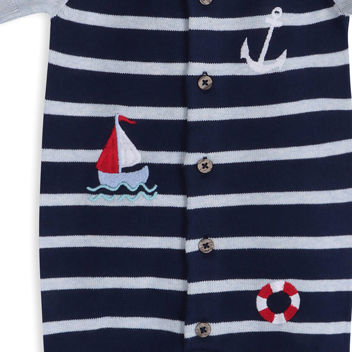 Nautical Stripe Embroidered Baby Romper