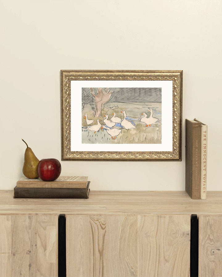 Spring Geese Framed Antique Art