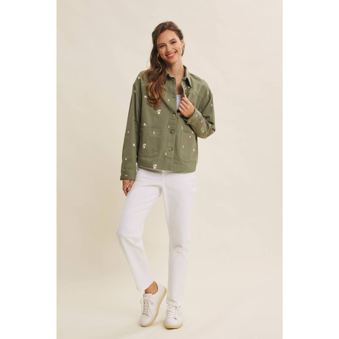Embroidered Utility Jacket in Olive