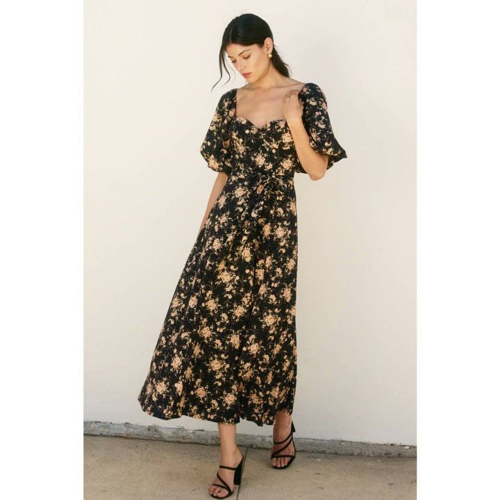 Black Petal Puff Sleeve Dress