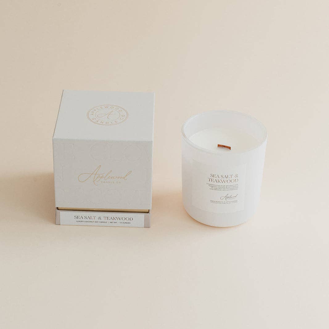 Sea Salt &amp; Teakwood Luxury Candle, Made in Michigan