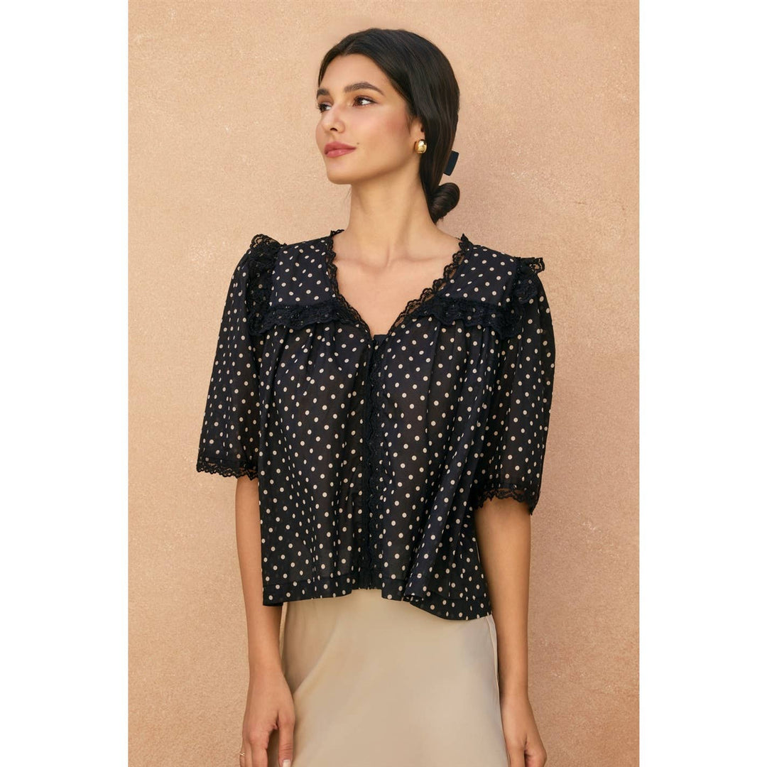 Polka Dot Shirred Blouse