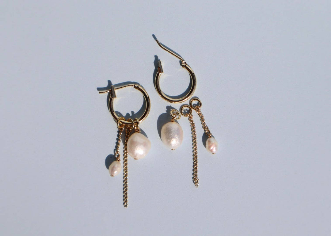 Pearl Chain Hoop Earrings