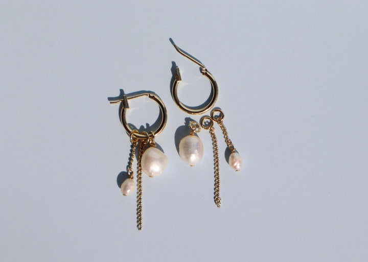 Pearl Chain Hoop Earrings