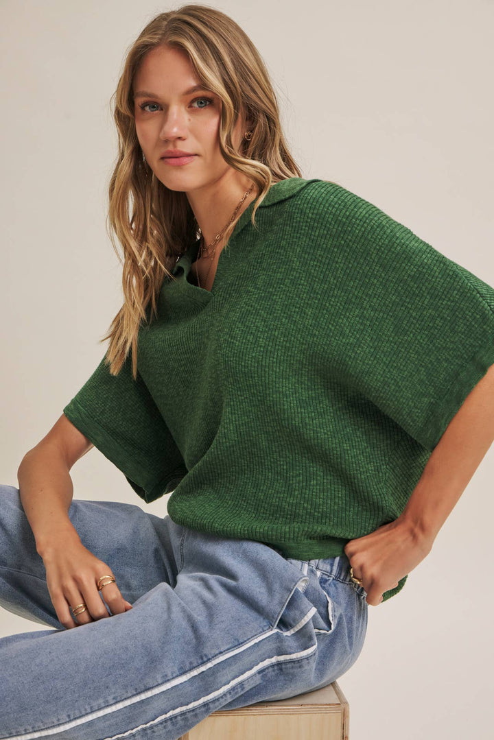 Easy Layering Favorite Relaxed Dolman Sweater in Hunter Green