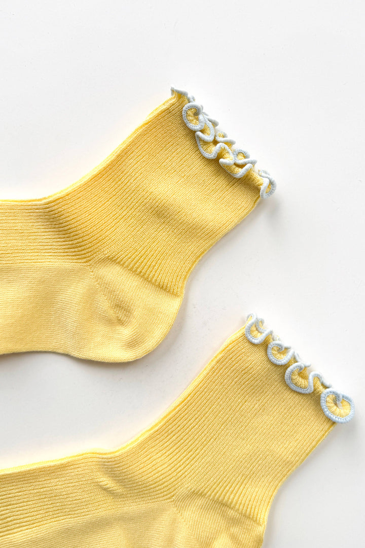 The Petite Ruffled Modal Socks in Butter/Baby Blue