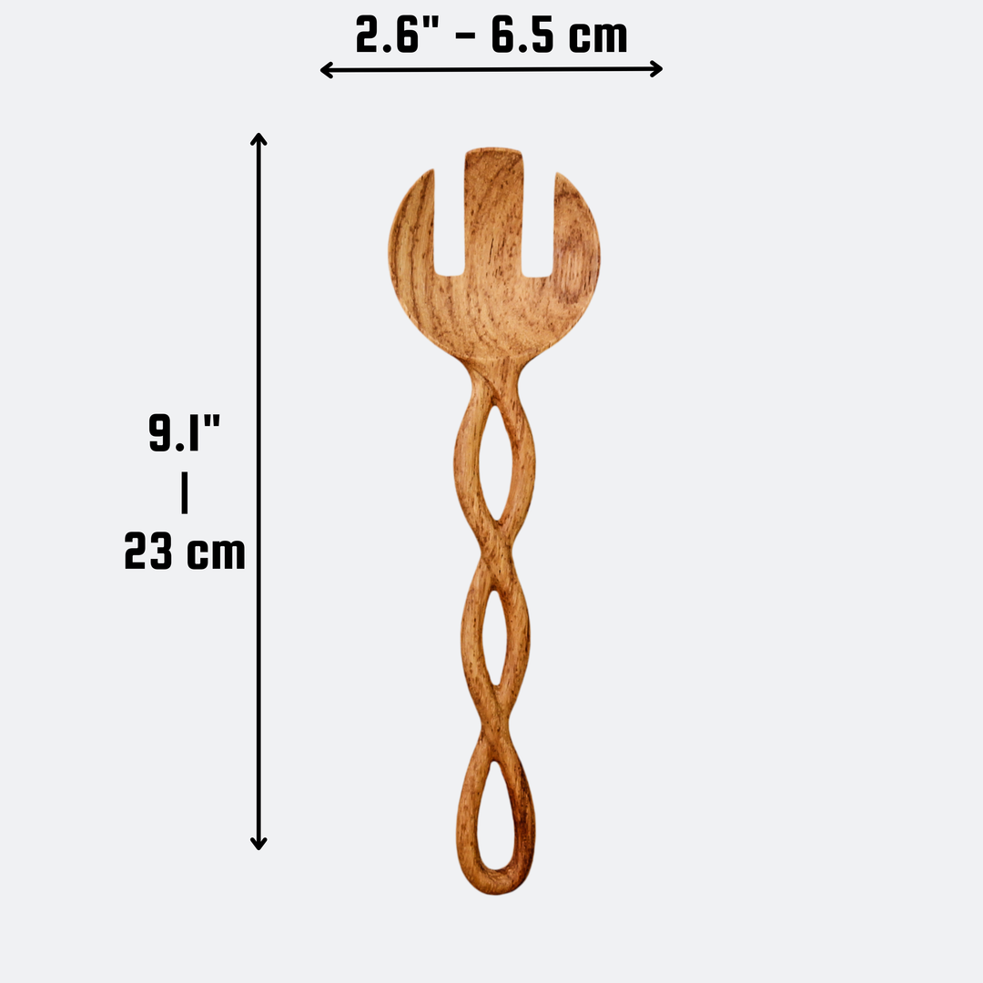 9" Twisted Handle Wooden Salad Server