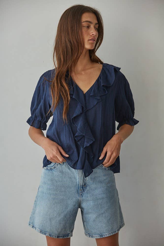 Navy Sheer Cotton Blouse