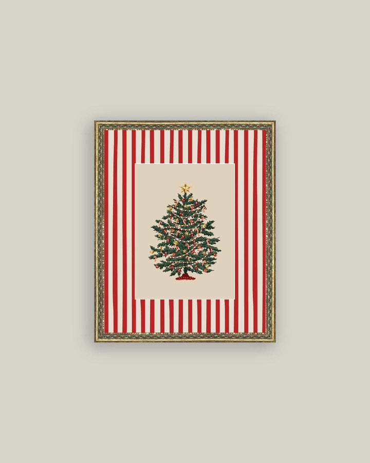 Peppermint Stripe Tree Framed Antique Art