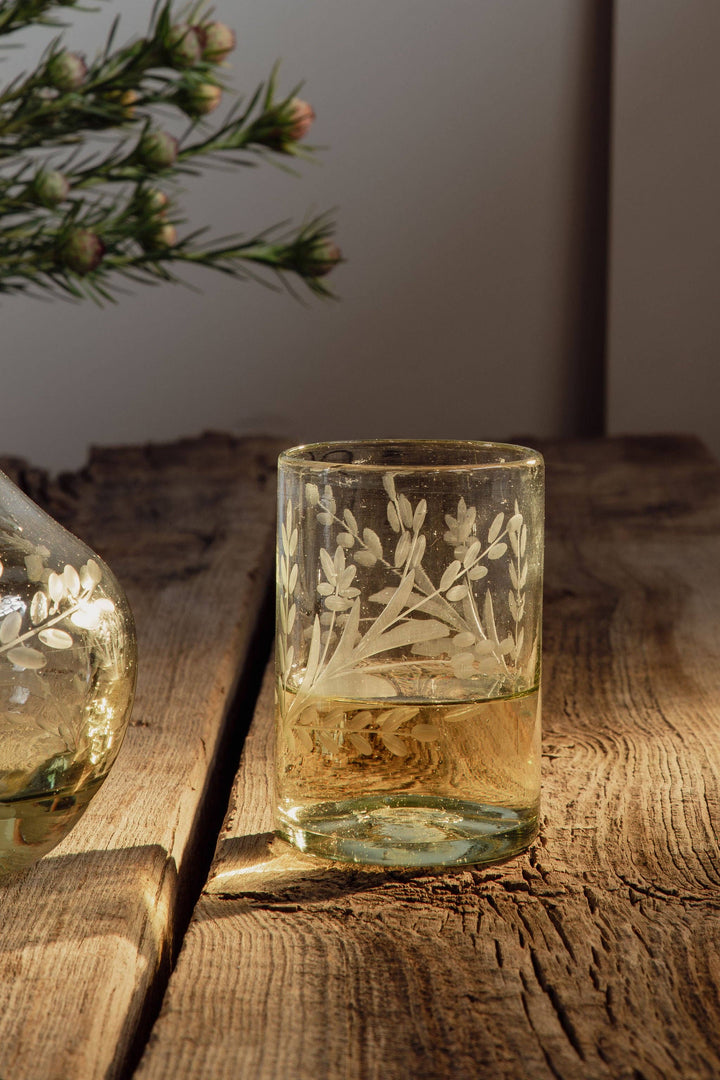 Hand-Etched Tumbler Glass, 2 Sizes