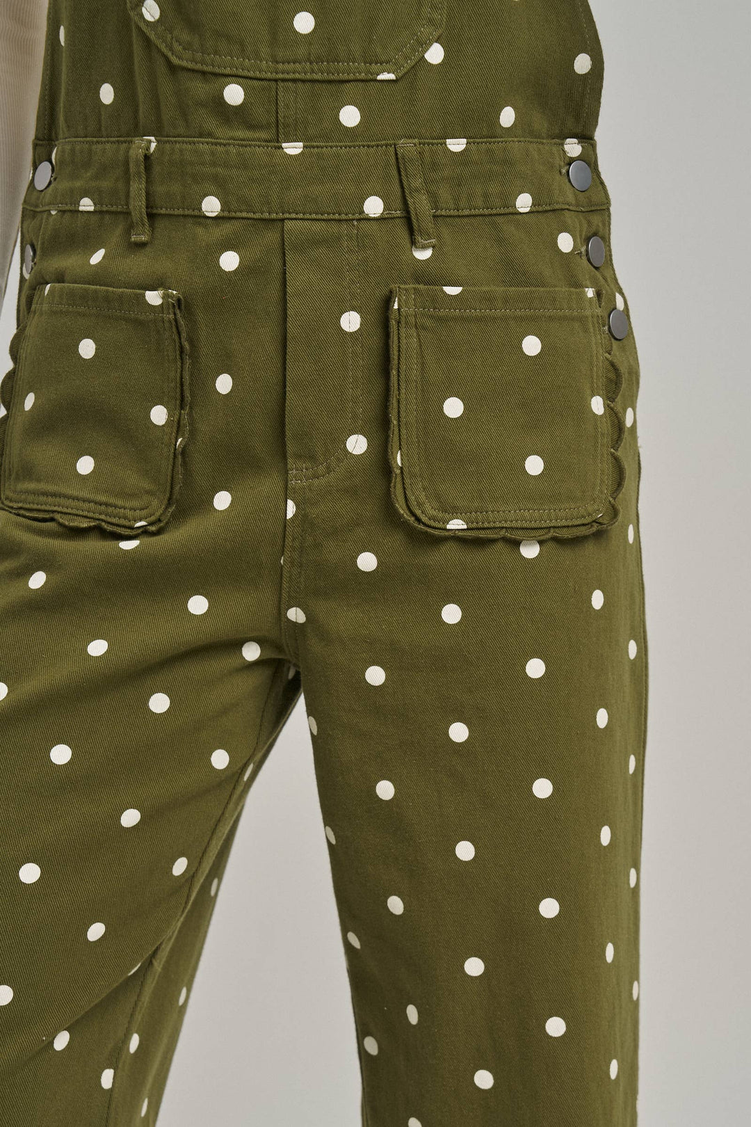 Polka Dot Twill Jumpsuit in Olive