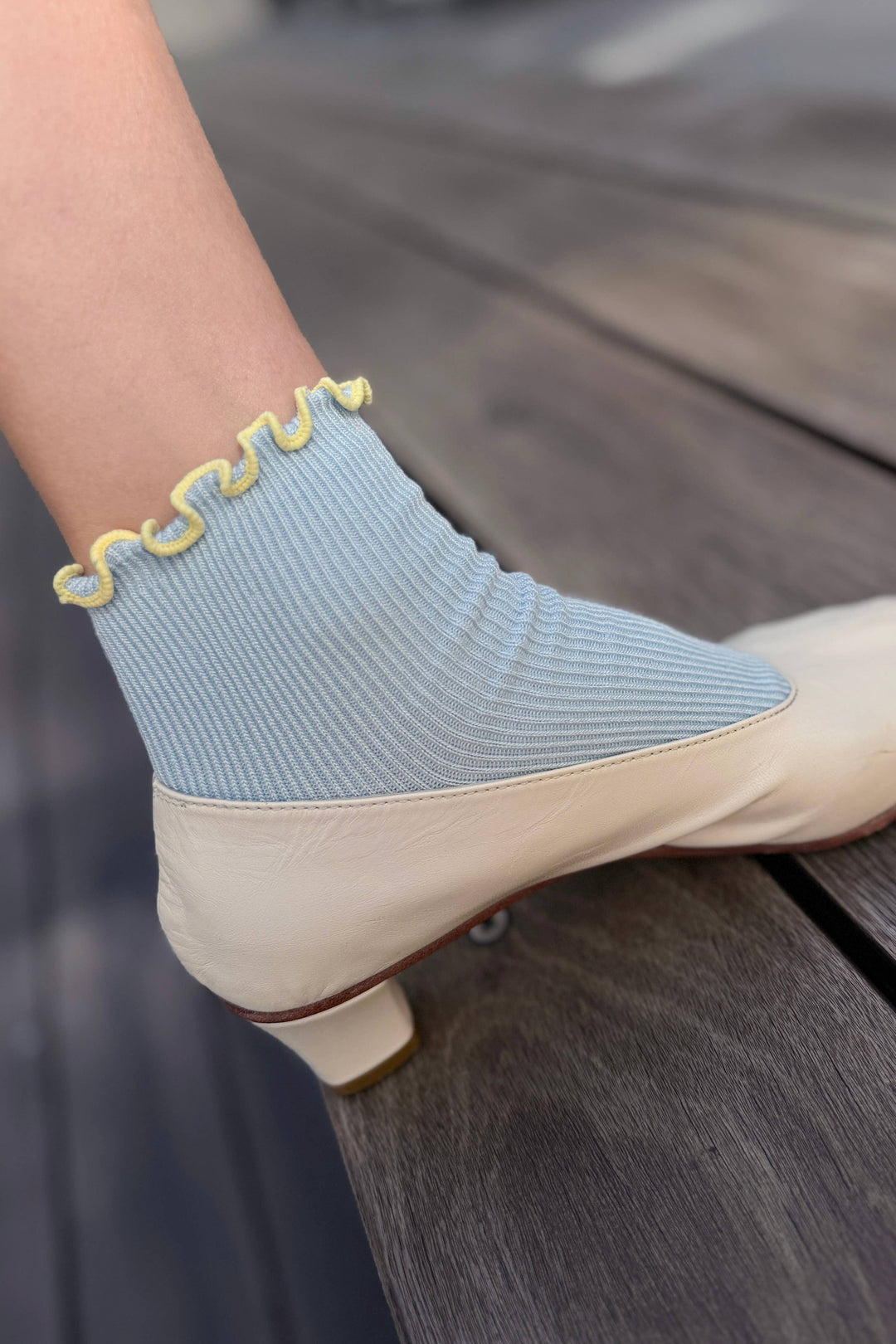 The Petite Ruffled Modal Socks in Baby Blue/Butter