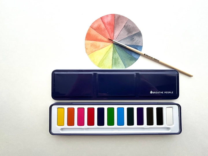Watercolor Set- 12 Artist Grade Colors + Wood Paintbrush
