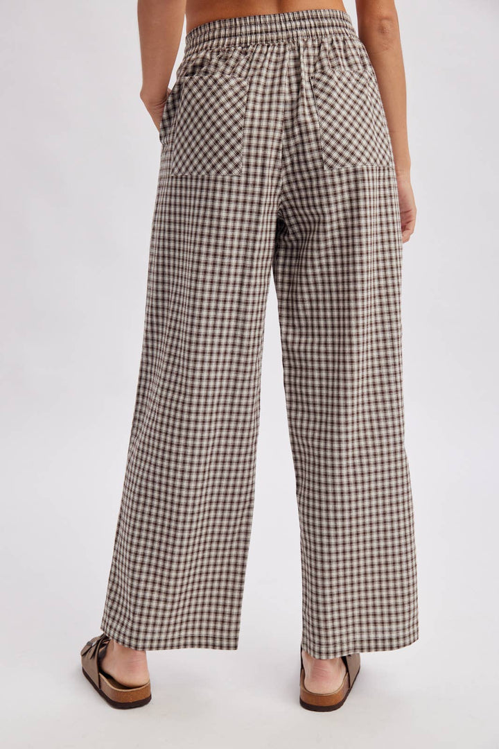 Plaid Patch Pocket Wide Leg Pants in Chocolate/Cream