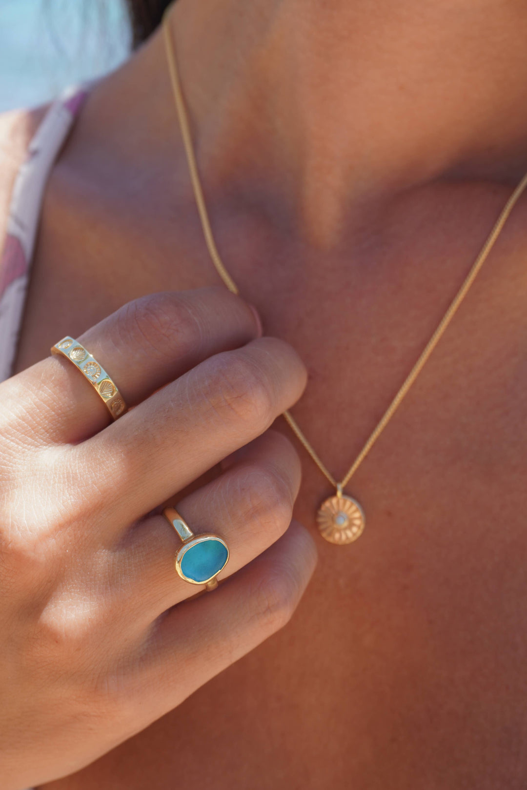 Blue Sea Glass Ring (Gold or Silver)