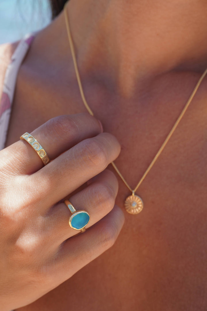 Blue Sea Glass Ring (Gold or Silver)