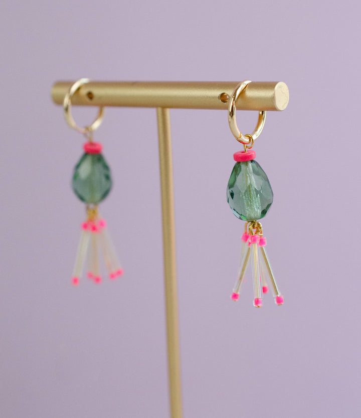 Mirage Hot Pink and Green Fringe Earrings