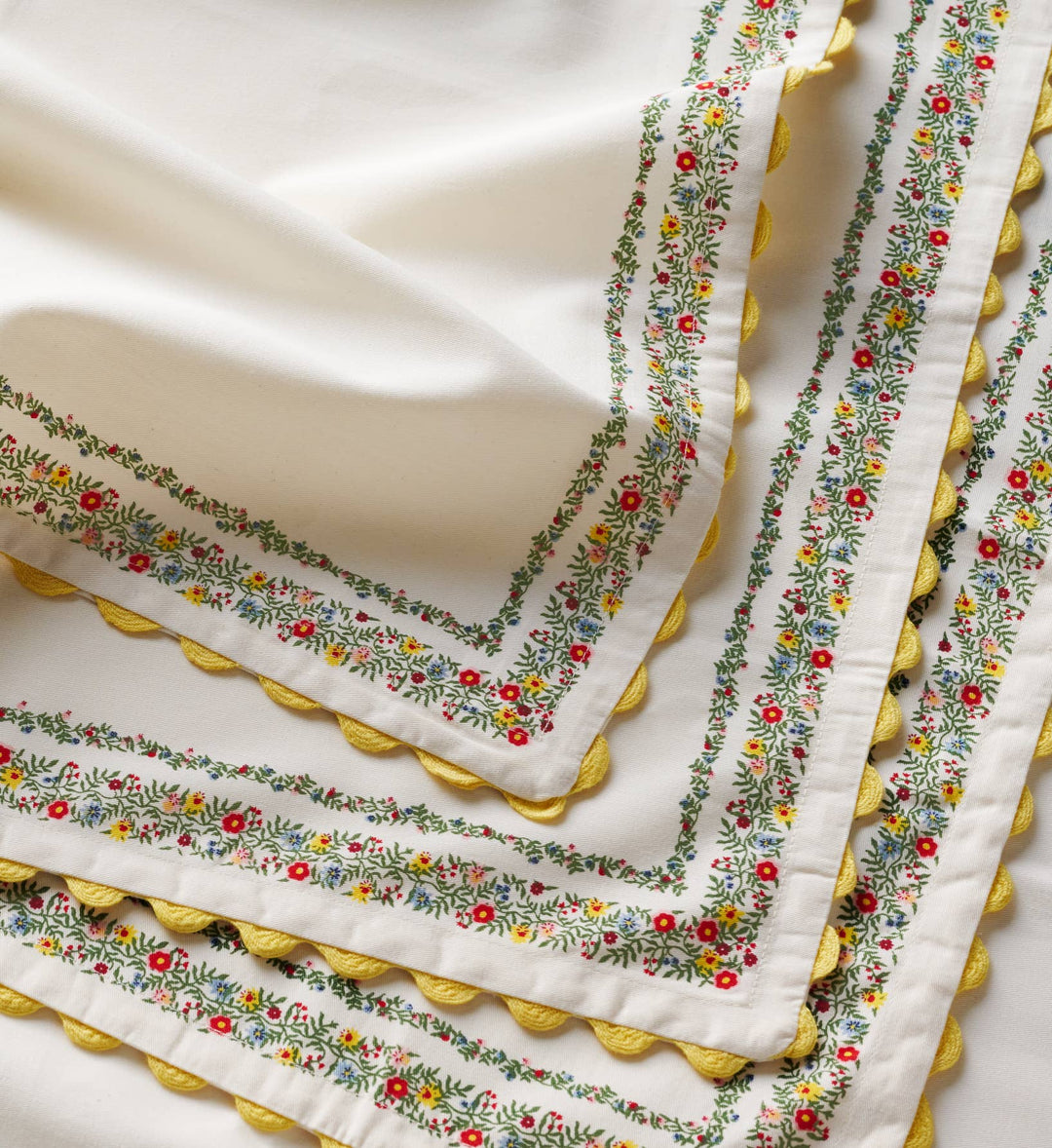 Rosette Stripe Embroidered Cotton Napkins, Set of 4