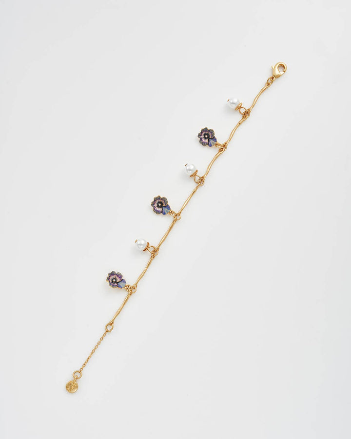 Pansy Pearl Multi Gold Charm Bracelet