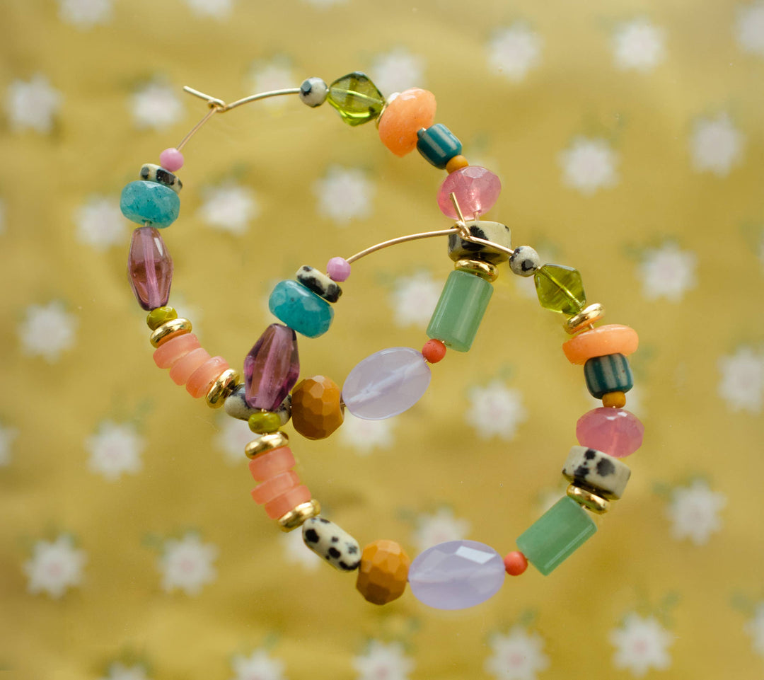 Colorful and Bright Beaded Hoops