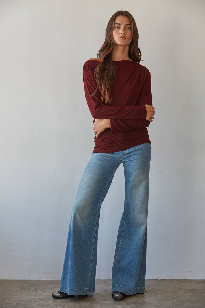 Asymmetrical Long Sleeve in Wine