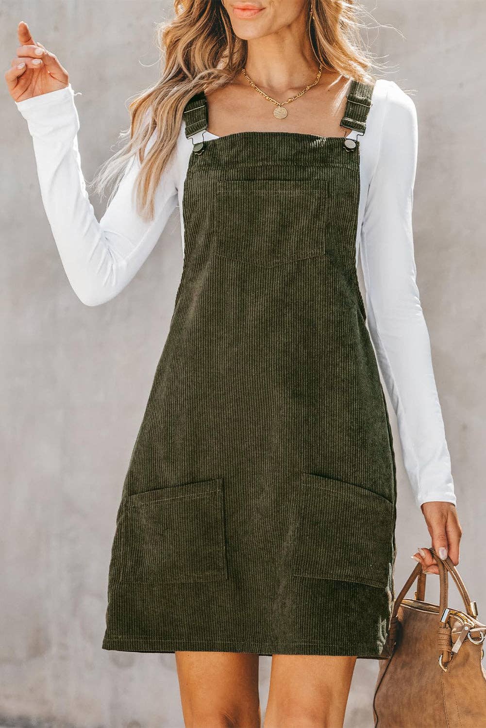 Corduroy Overall Dress in Green