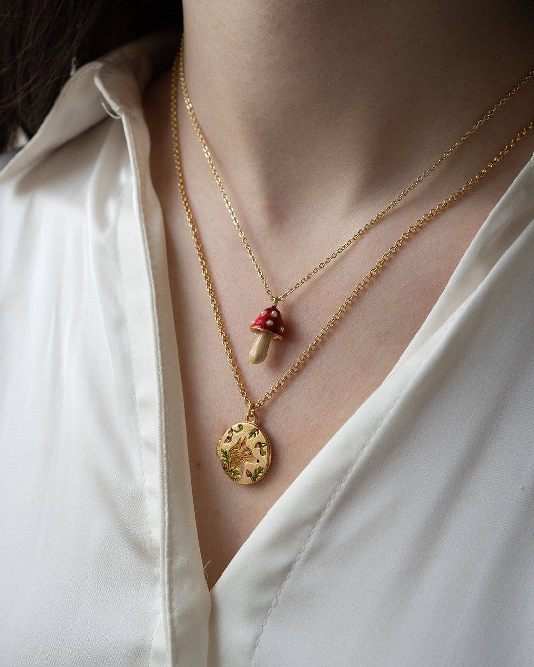 Fox &amp; Acorn Locket Necklace
