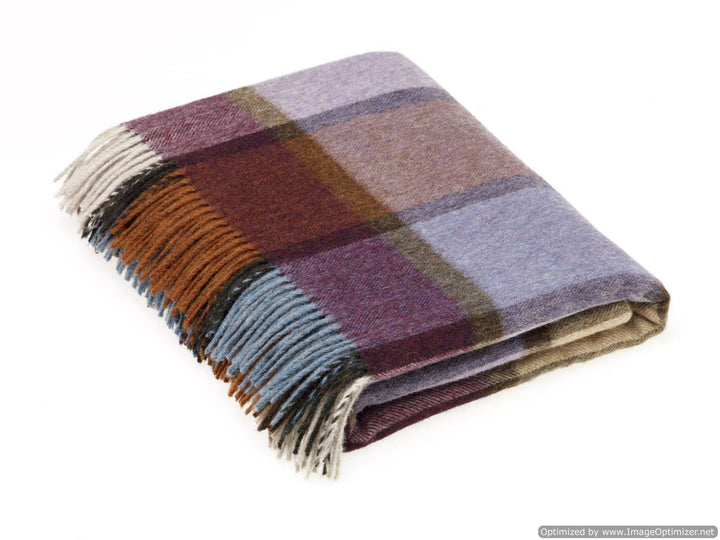 Pateley Check, Merino Lambswool Throw, Made in England: Damson