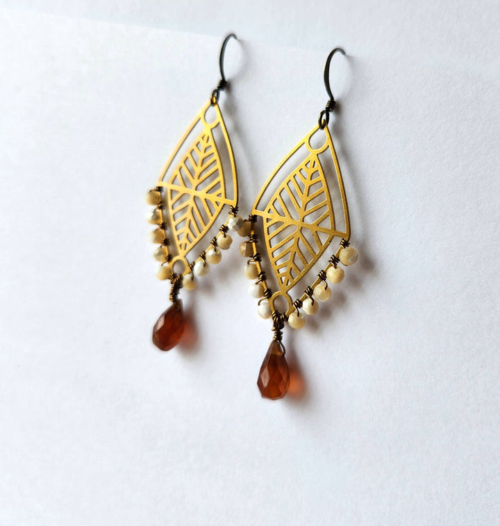 Sun Chaser Geometric Brass Earrings with Garnet