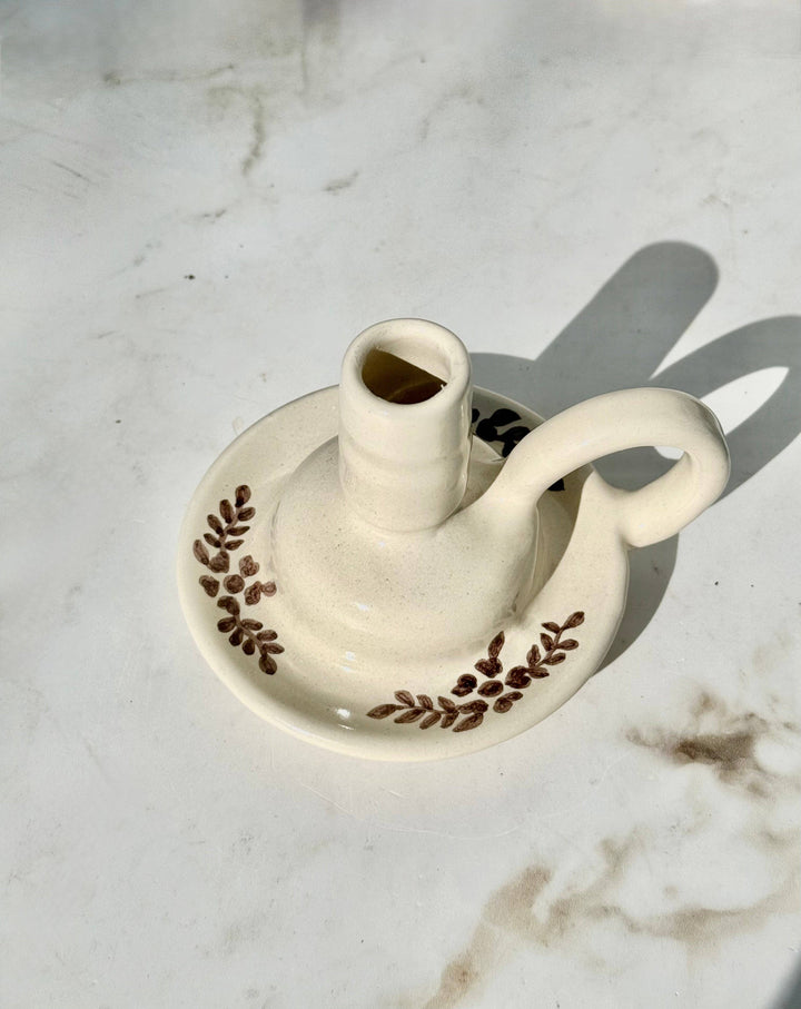 Hand-Painted Margot Candle Holder, Brown