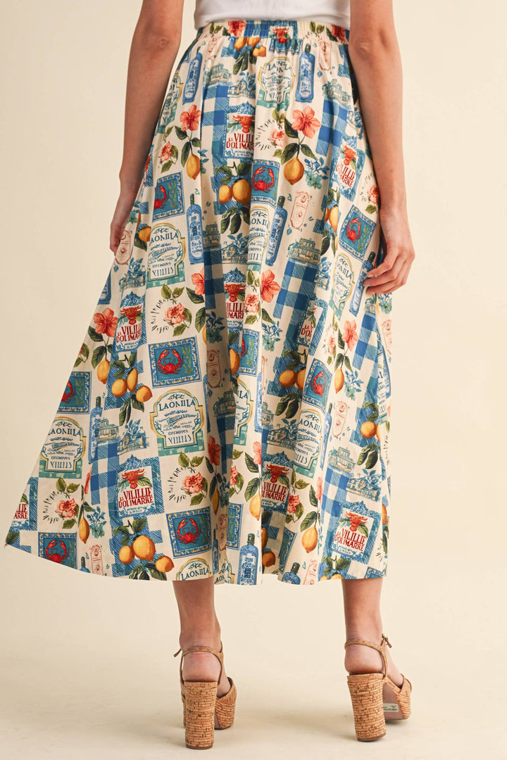 Vintage Print Midi Skirt